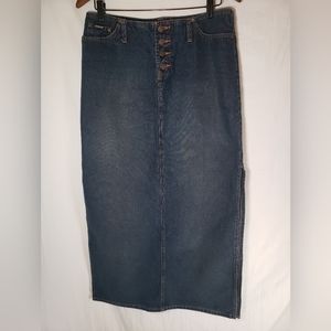 Vintage Steven Hardy Squeeze Y2K Maxi Blue Jeans Skirt with Split Sz 9/10